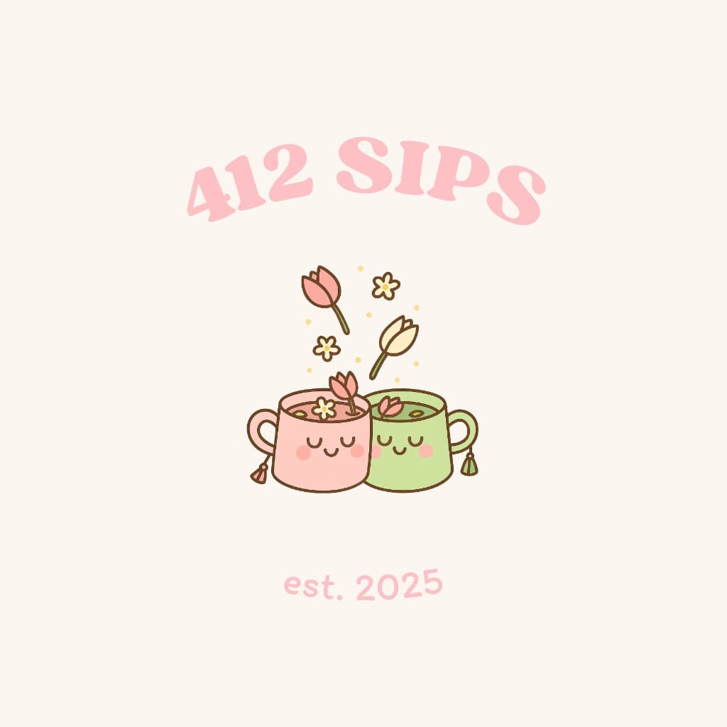 412Sips logo — a tarboosh hat shaped like a cup with jasmine and tulip flowers