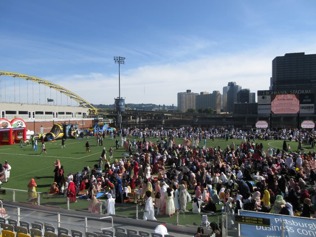 Crowd gathered for an Eid celebration at Highmark Stadium in Pittsburgh